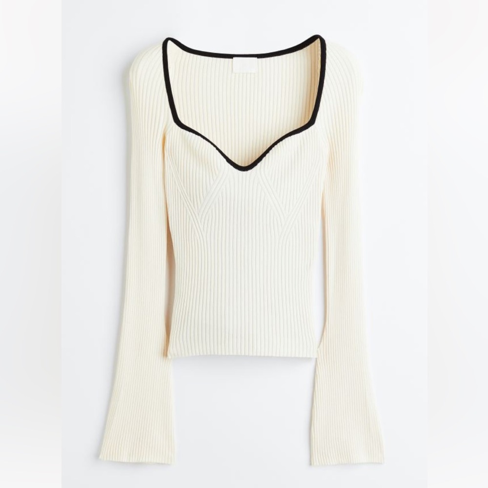 New H&M Rib Knit Sweater Cream/Black Size XS